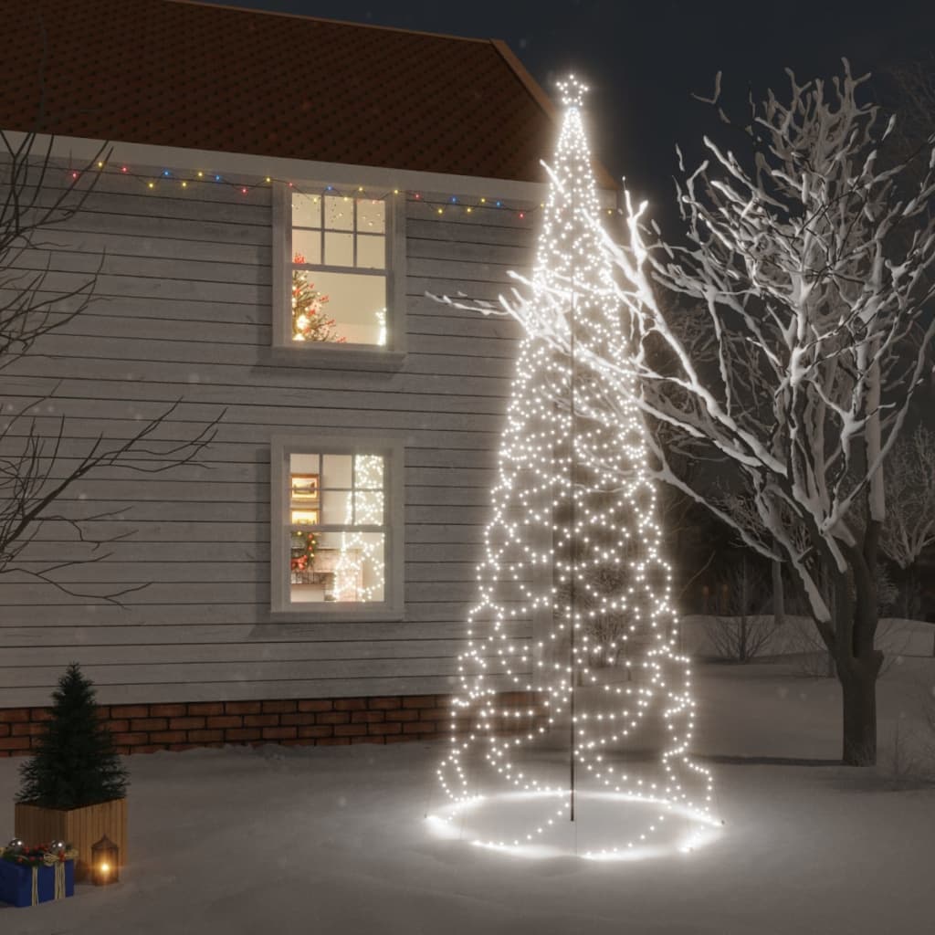 vidaXL Vánoční stromek s kovovým sloupkem 1 400 LED studený bílý 5 m