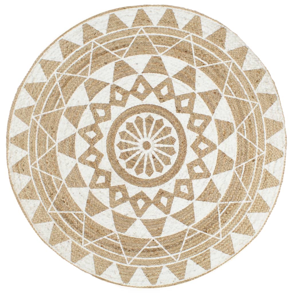 vidaXL Ručně vyrobený koberec z juty s bílým potiskem 150 cm