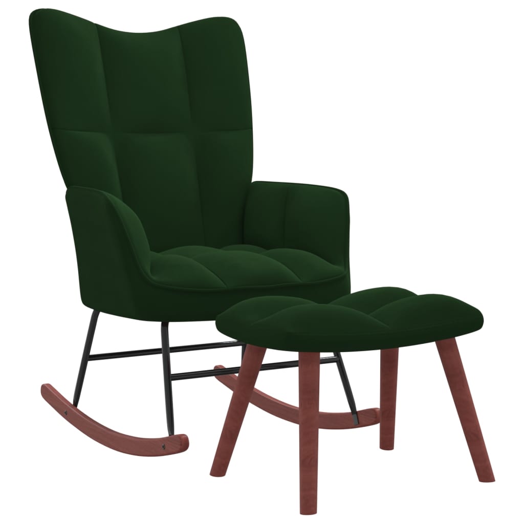 vidaXL Houpací křeslo se stoličkou tmavě zelené samet
