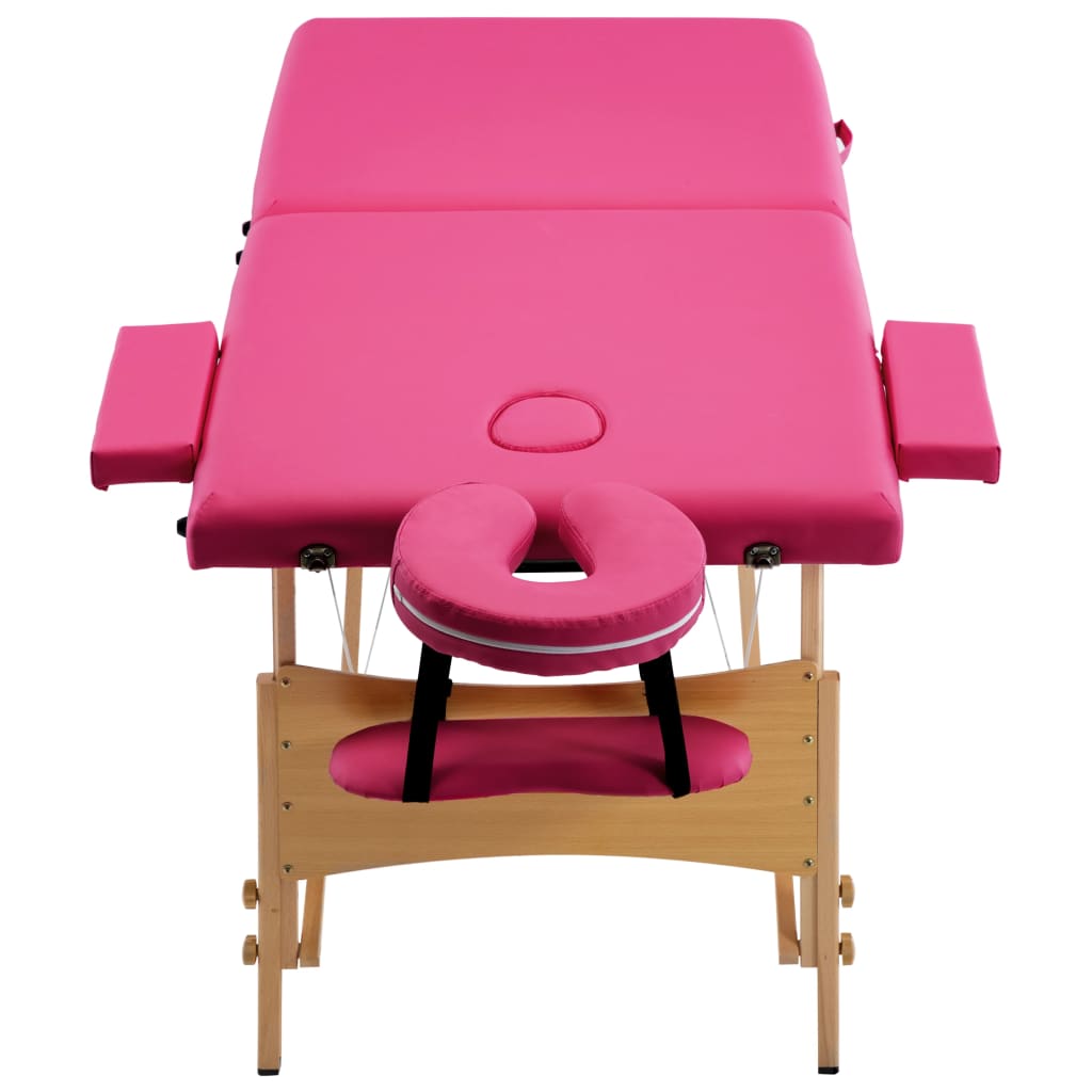 vidaXL Skládací masážní stůl 2 zóny dřevěný růžový
