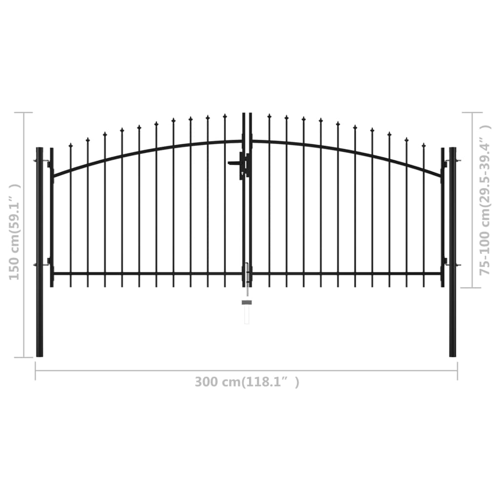 vidaXL Dvoukřídlá brána s hroty 300 x 150 cm