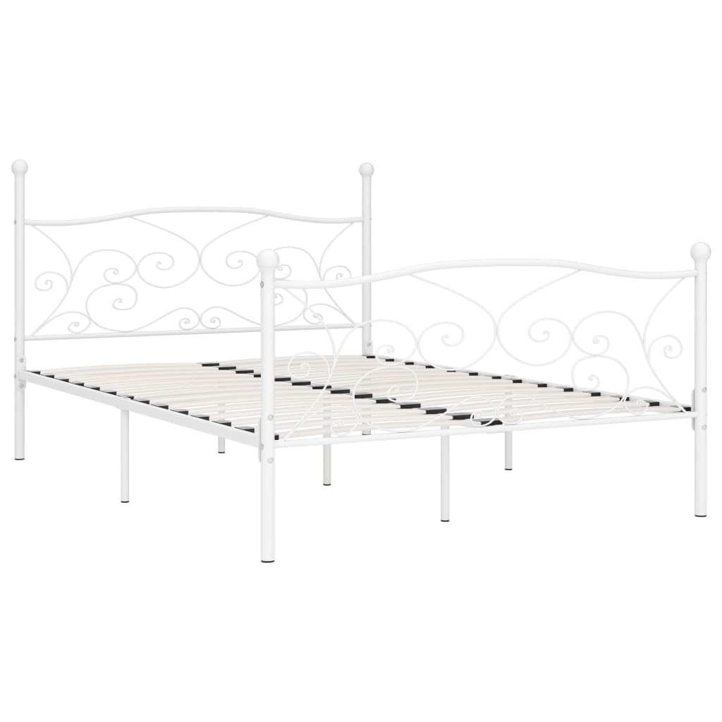 vidaXL Rám postele s laťkovým roštem bílý kov 140 x 200 cm