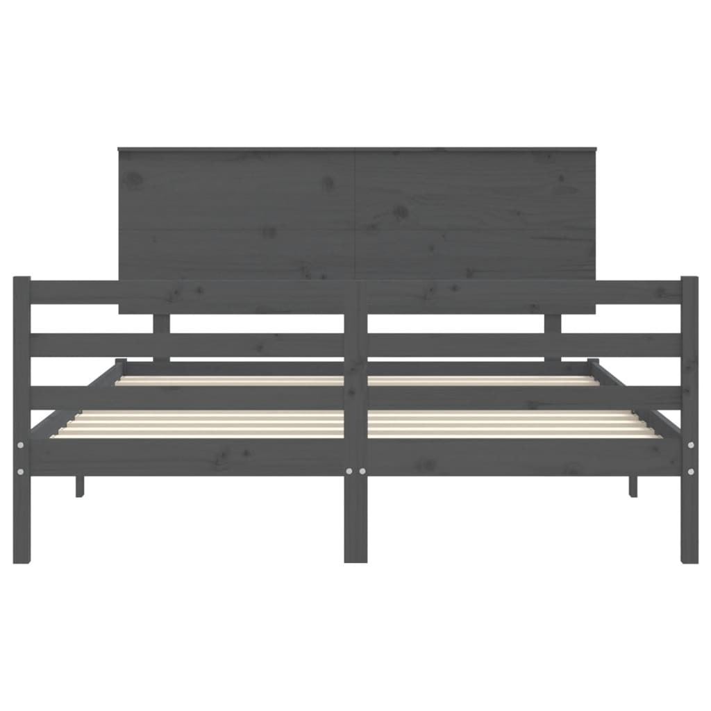 vidaXL Rám postele s čelem šedý 160 x 200 cm masivní dřevo