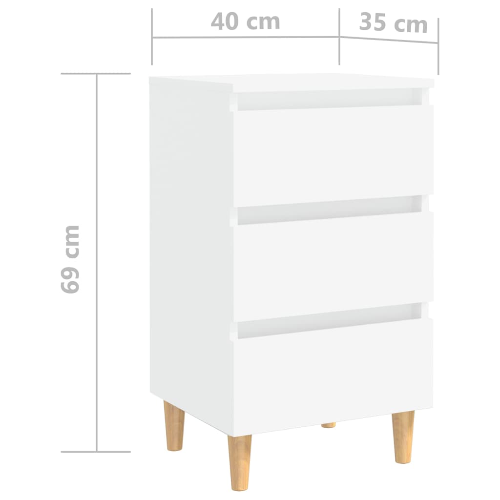 vidaXL Noční stolek s masivními dřevěnými nohami bílý 40 x 35 x 69 cm