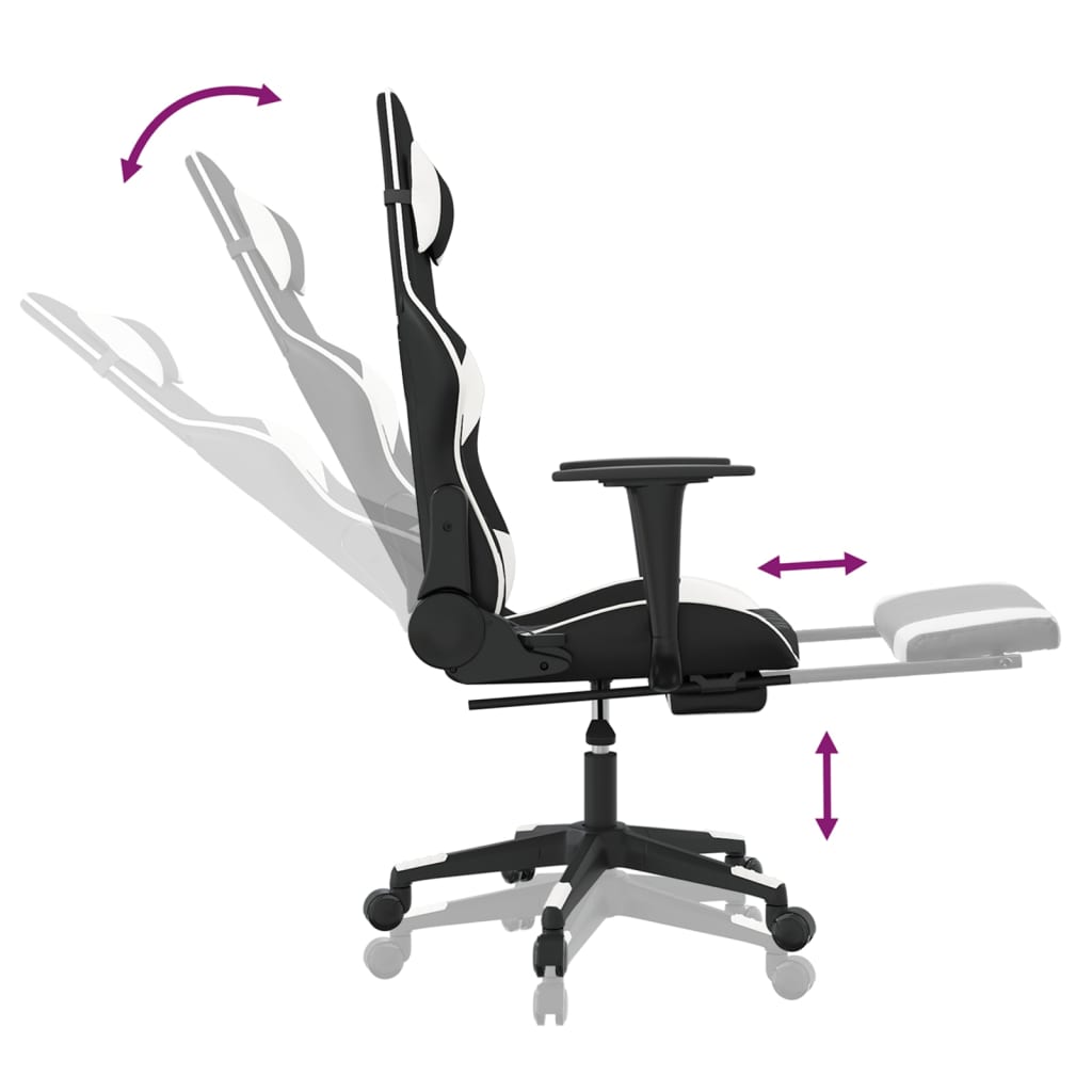 vidaXL Masážní herní židle s podnožkou černá a bílá umělá kůže