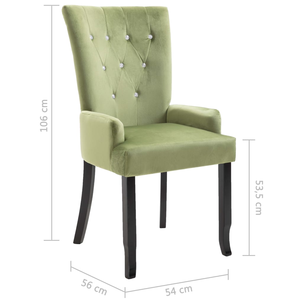 vidaXL Jídelní židle s područkami 6 ks světle zelené samet