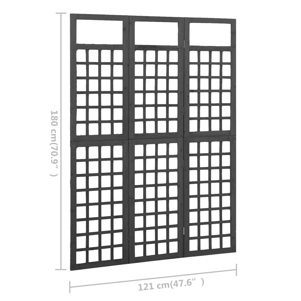 vidaXL 3dílná dělicí stěna / treláž masivní jedle černá 121 x 180 cm