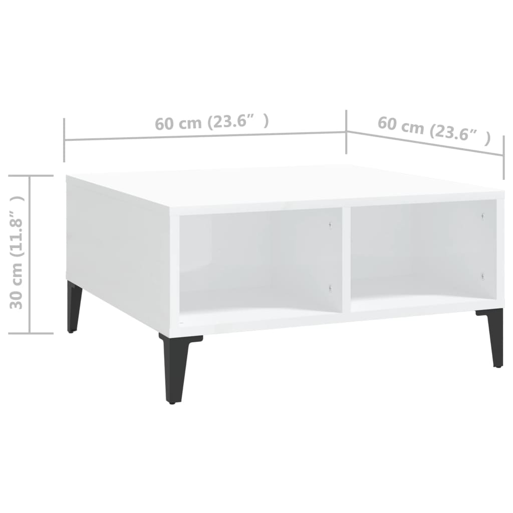 vidaXL Konferenční stolek bílý vysoký lesk 60 x 60 x 30 cm dřevotříska
