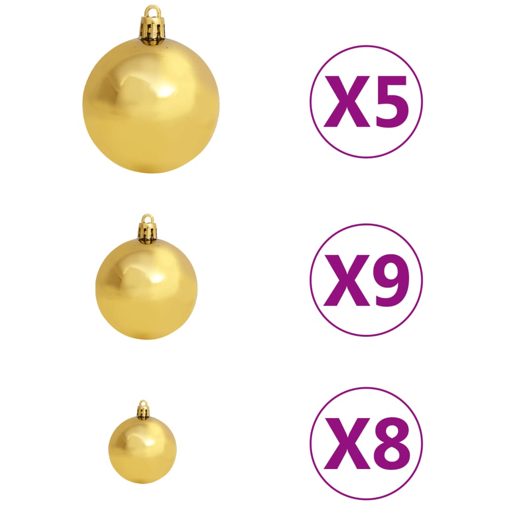 vidaXL 61dílná sada vánočních koulí se špicí a 150 LED zlatá a bronz