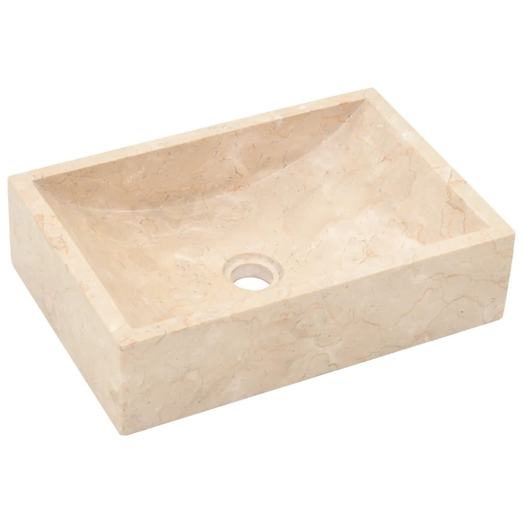 vidaXL Koupelnová skříňka s umyvadly z krémového mramoru masivní teak