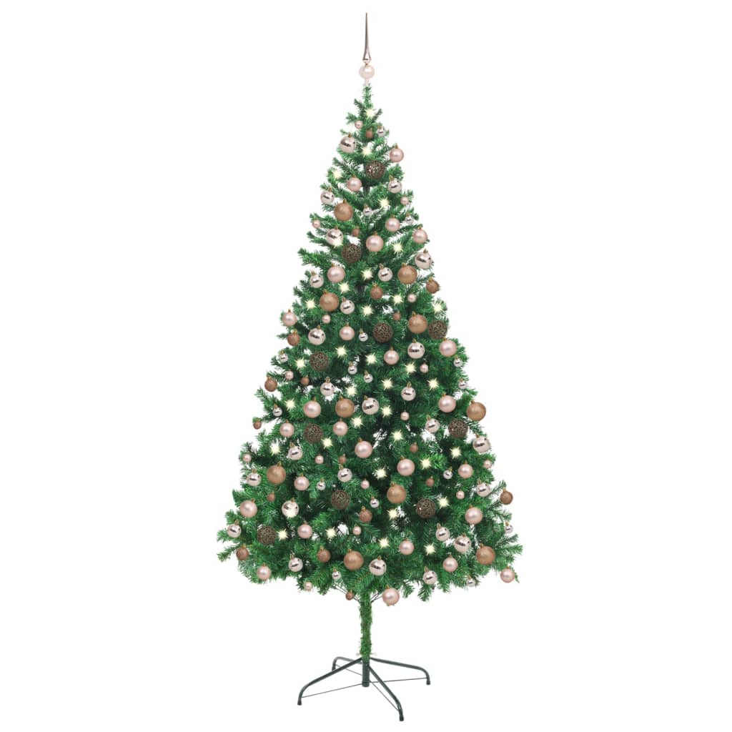 vidaXL Umělý vánoční stromek s LED a sadou koulí 210 cm 910 větví