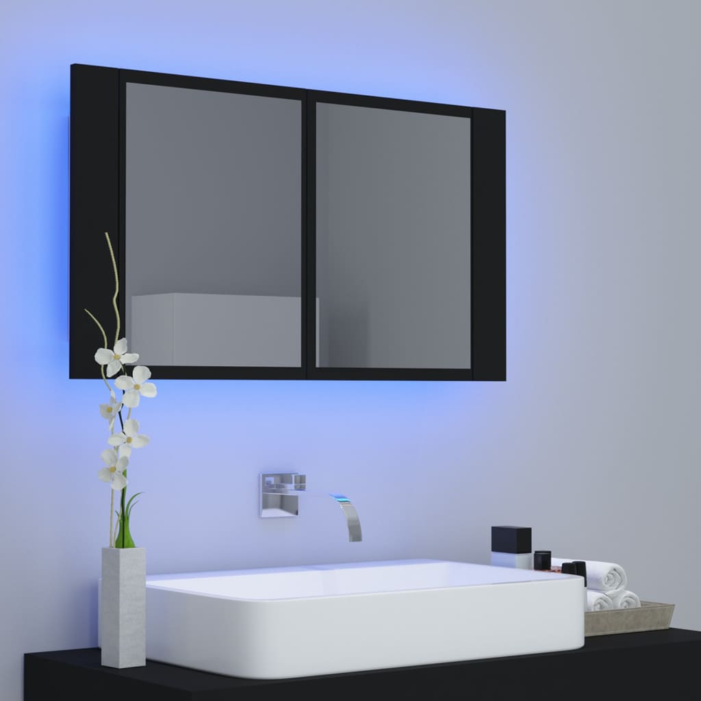 vidaXL LED koupelnová skříňka se zrcadlem černá 80 x 12 x 45 cm akryl
