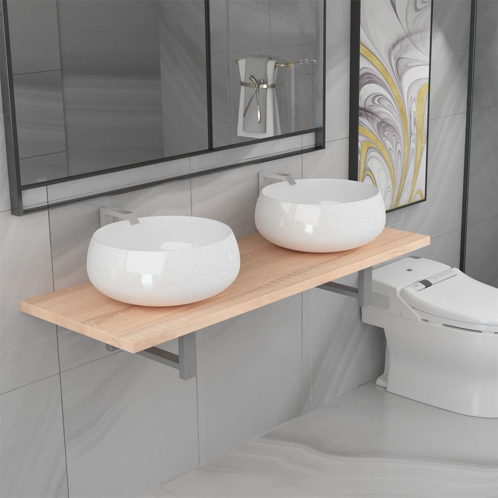 vidaXL 3dílný set koupelnového nábytku keramika dub