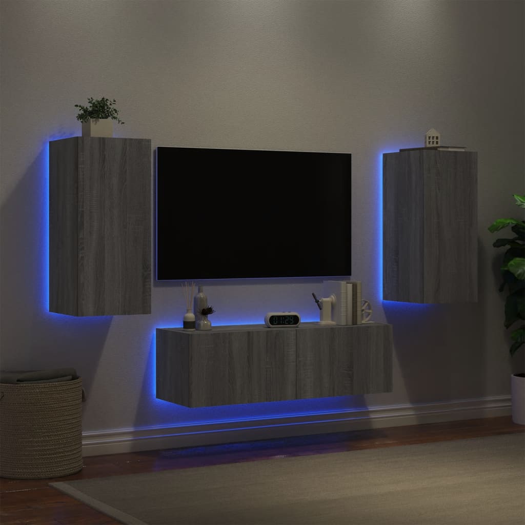 vidaXL 3dílná obývací stěna s LED osvětlením šedá sonoma
