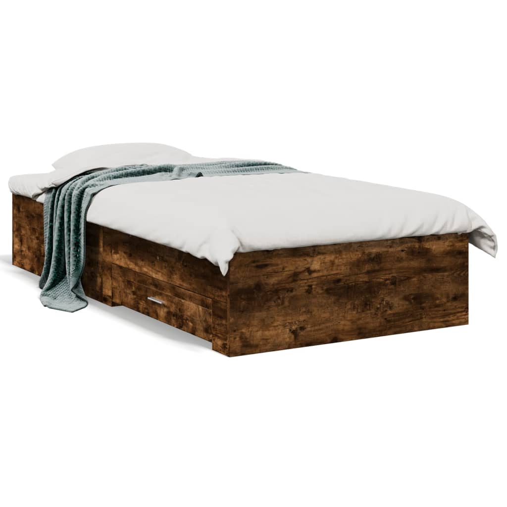 vidaXL Rám postele se zásuvkami kouřový dub 90x190 cm kompozitní dřevo