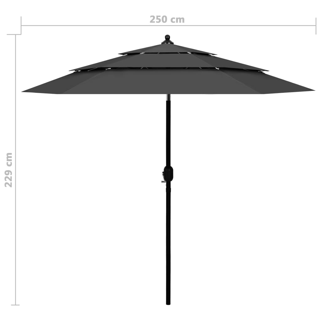 vidaXL 3stupňový slunečník s hliníkovou tyčí antracitový 2,5 m