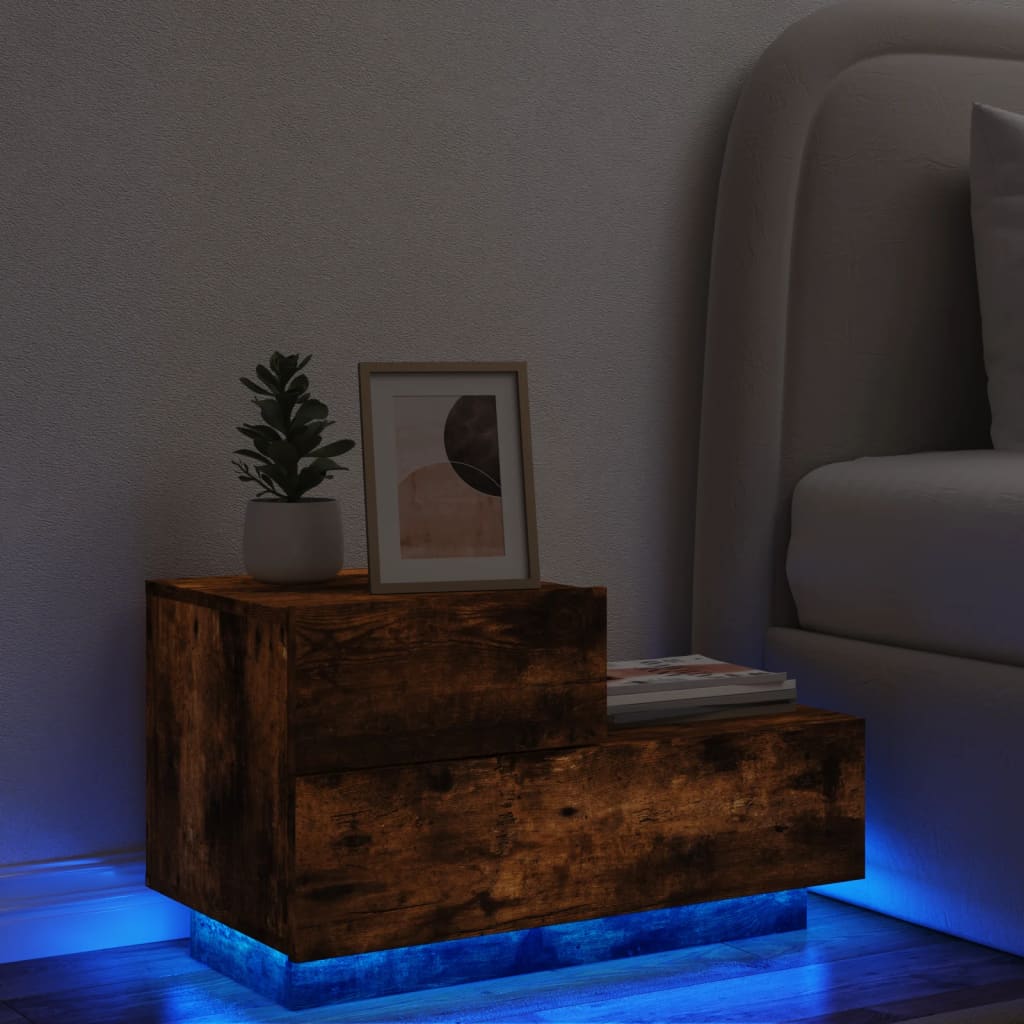vidaXL Noční stolek s LED osvětlením kouřový dub 70 x 36 x 40,5 cm