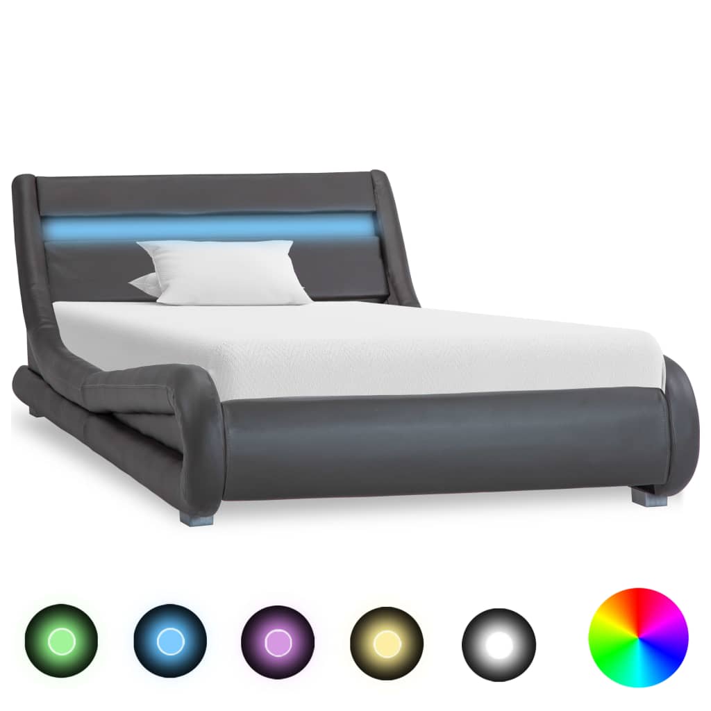 vidaXL Rám postele s LED světlem šedý umělá kůže 100 x 200 cm