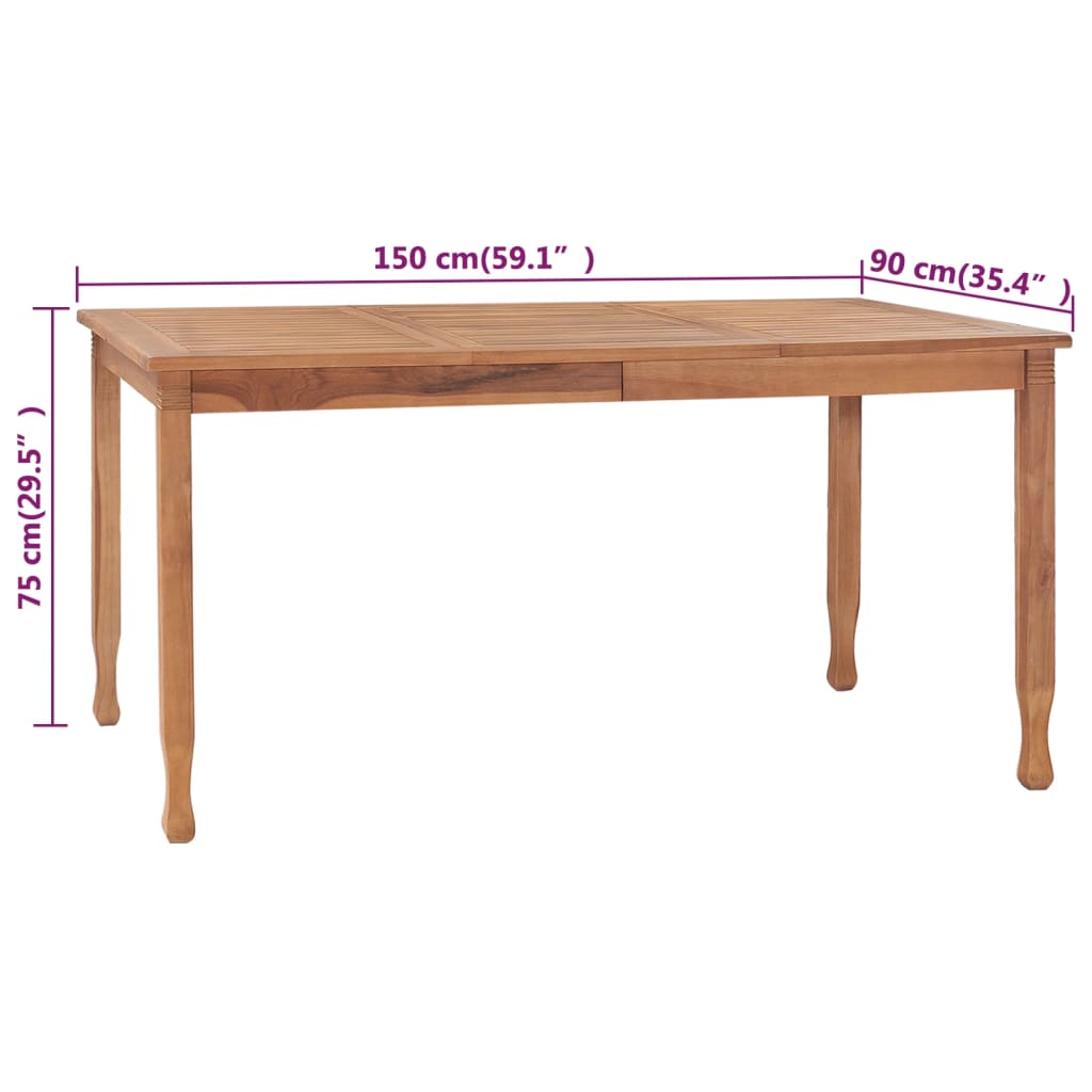vidaXL Zahradní jídelní stůl 150 x 90 x 75 cm masivní teakové dřevo