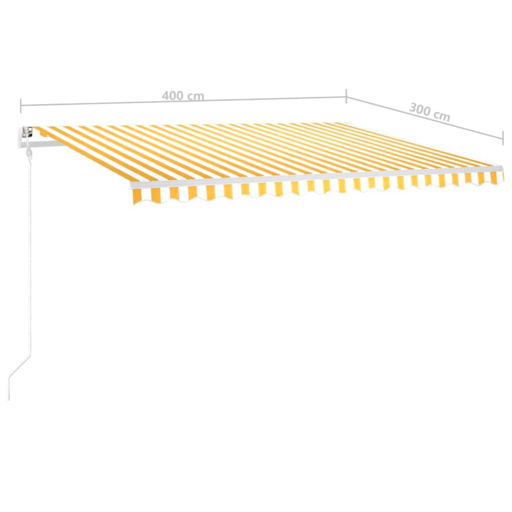 vidaXL Ručně zatahovací markýza se sloupky 4 x 3 m žlutobílá