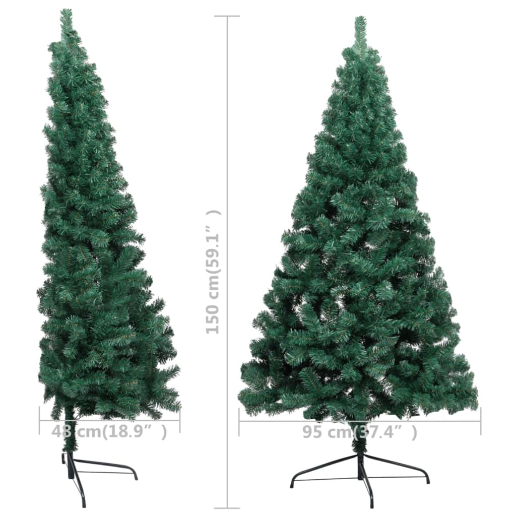 vidaXL Umělý vánoční půl stromek s LED a stojanem zelený 150 cm PVC