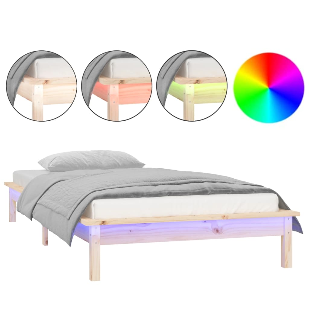 vidaXL Rám postele s LED světlem 90 x 200 cm masivní dřevo