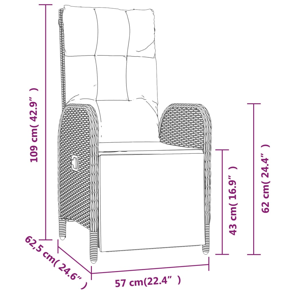 vidaXL Zahradní polohovací židle 2 ks se stolkem šedé polyratan