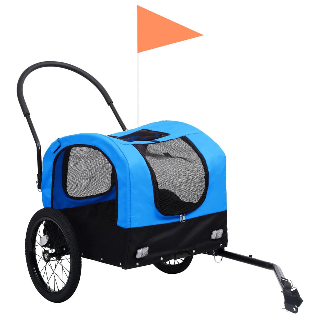 vidaXL Vozík pro psa za kolo a na běhání 2 v 1 modrý a černý
