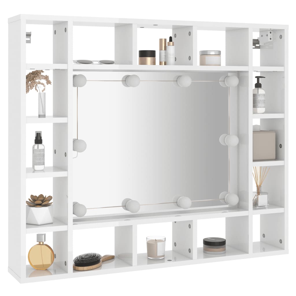 vidaXL Zrcadlová skříňka s LED bílá s vysokým leskem 91 x 15 x 76,5 cm