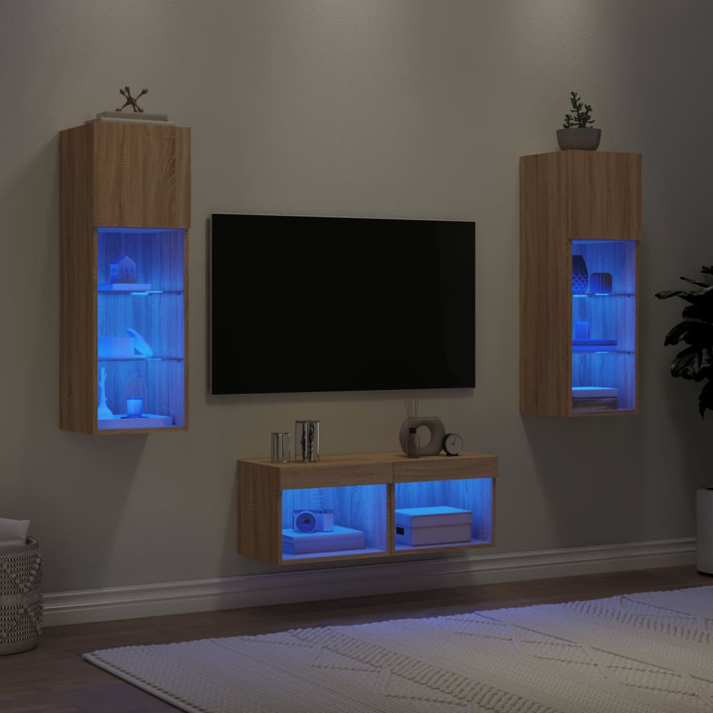 vidaXL 4dílná obývací stěna s LED osvětlením dub sonoma
