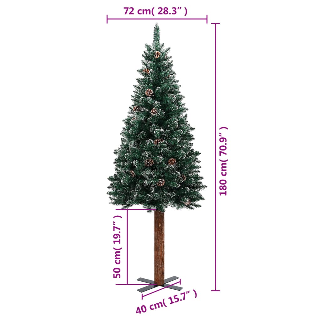 vidaXL Úzký vánoční stromek pravé dřevo a bílý sníh zelený 180 cm