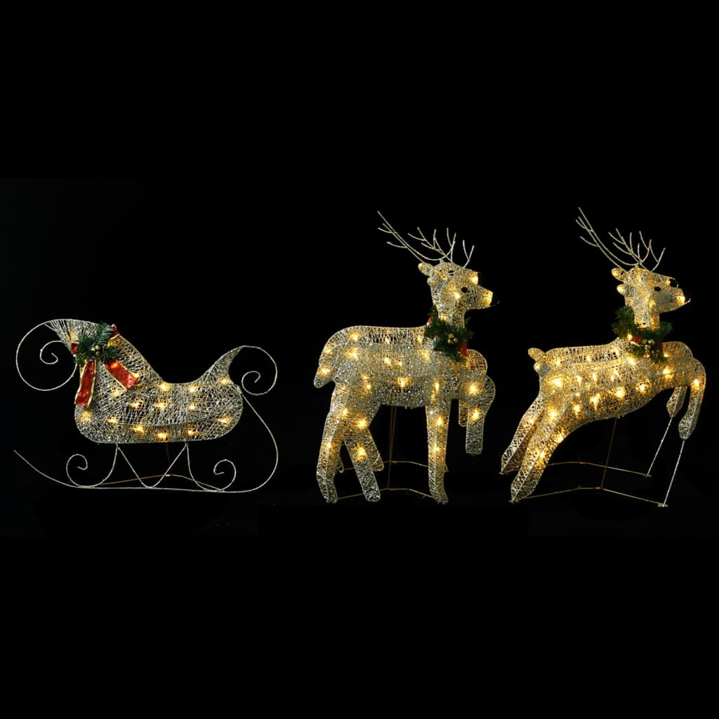 vidaXL Vánoční dekorace sobi se sáněmi 100 LED diod venkovní zlatí