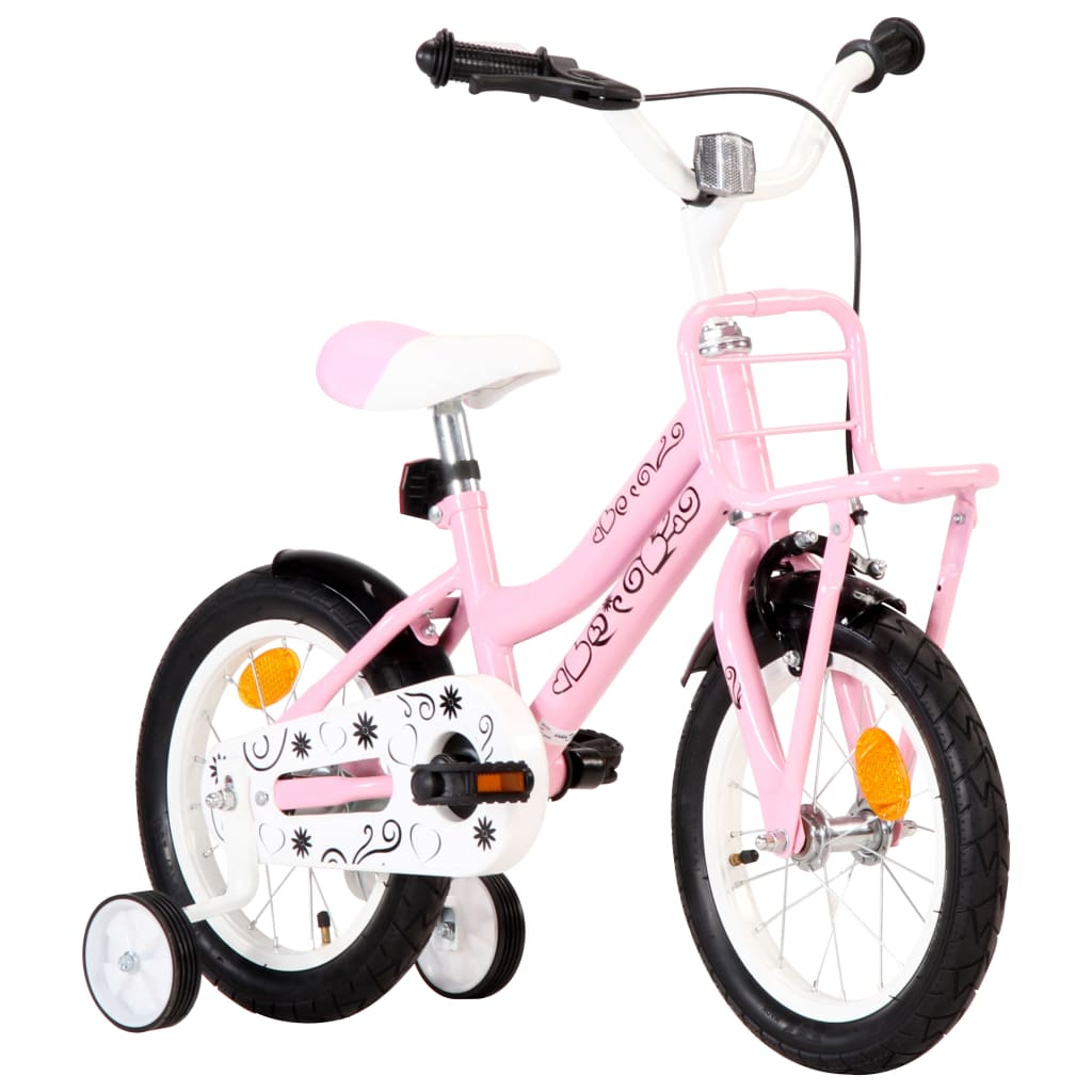 vidaXL Dětské kolo s předním nosičem 14'' bílo-růžové