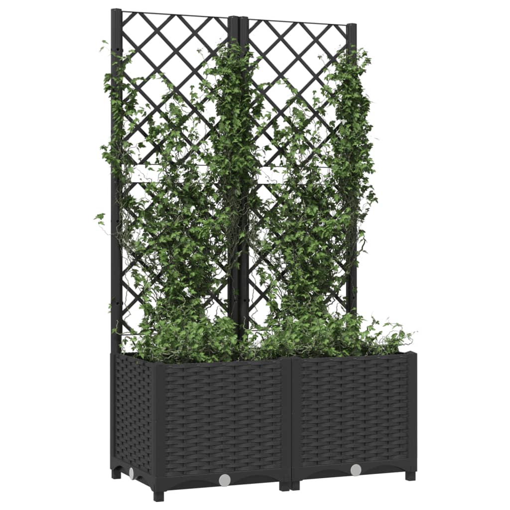 vidaXL Zahradní truhlík s treláží černý 80 x 40 x 136 cm PP