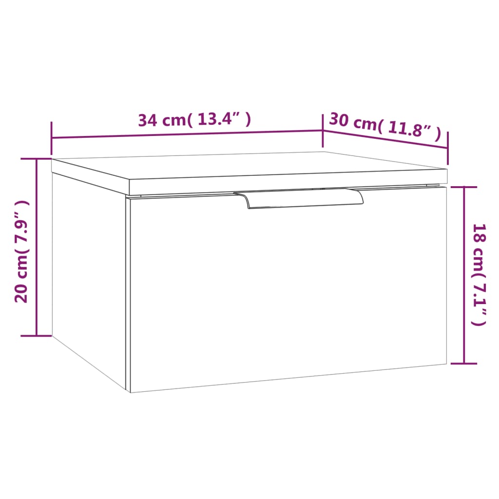 vidaXL Nástěnný noční stolek bílý 34 x 30 x 20 cm