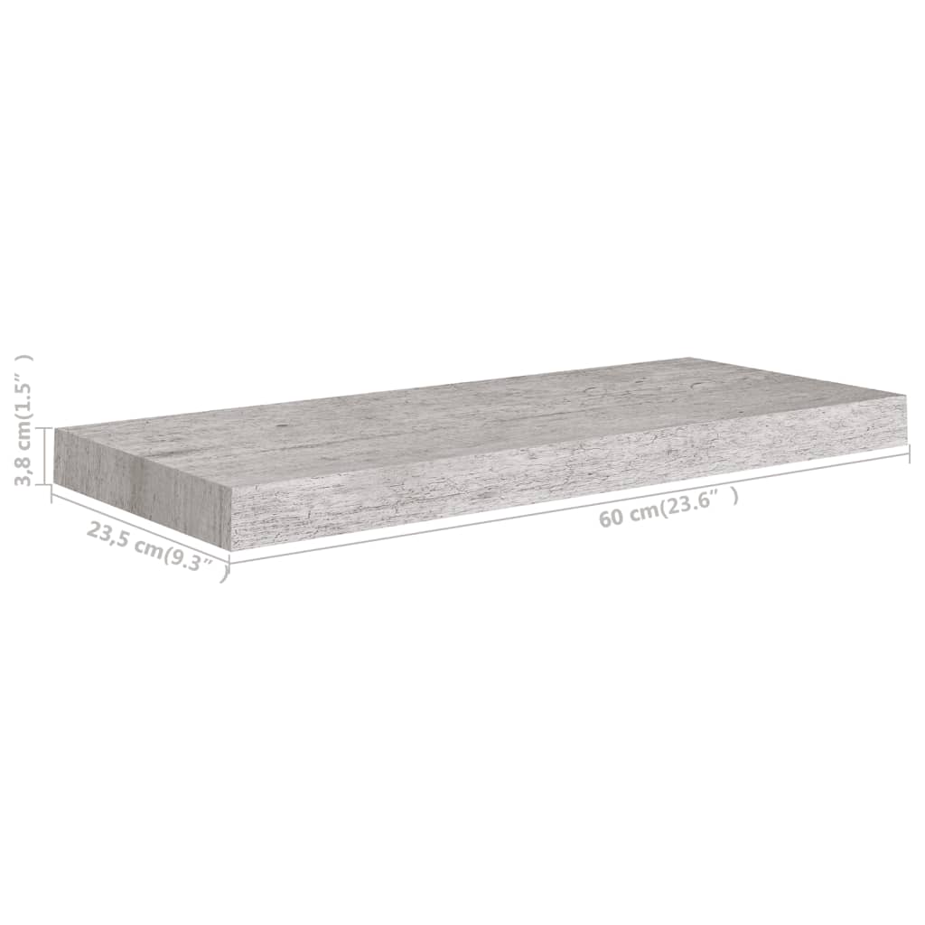 vidaXL Plovoucí nástěnné police 2 ks betonově šedé 60x23,5x3,8 cm MDF