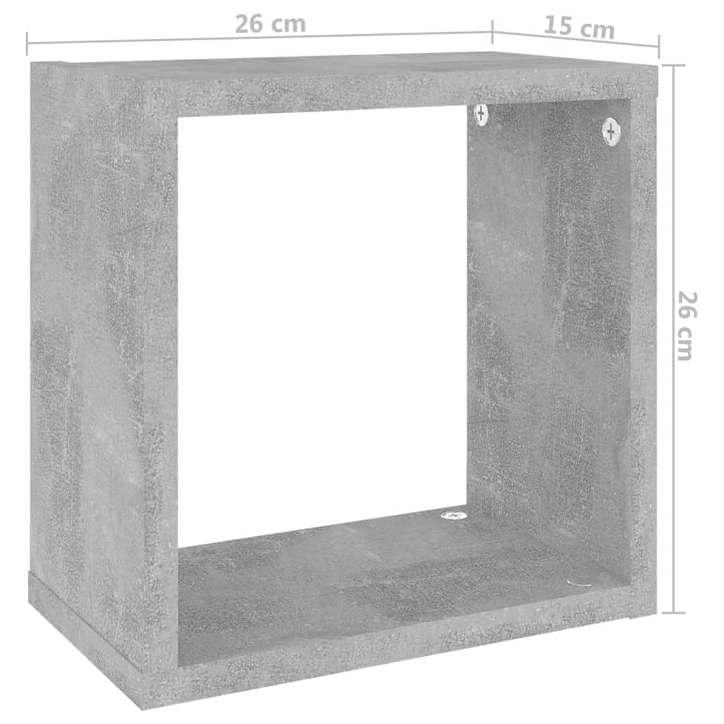 vidaXL Nástěnné krychlové police 4 ks betonově šedé 26 x 15 x 26 cm