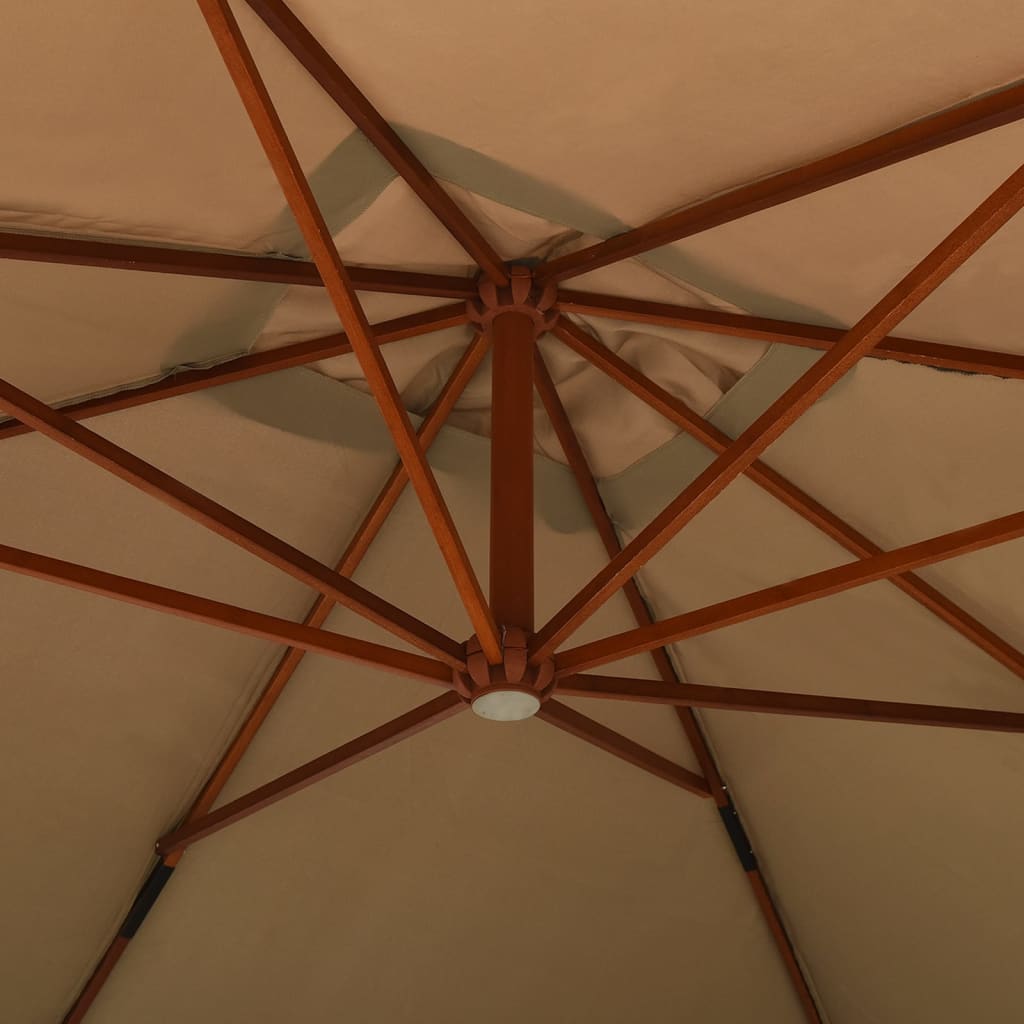 vidaXL Konzolový slunečník s dřevěnou tyčí 400 x 300 cm taupe