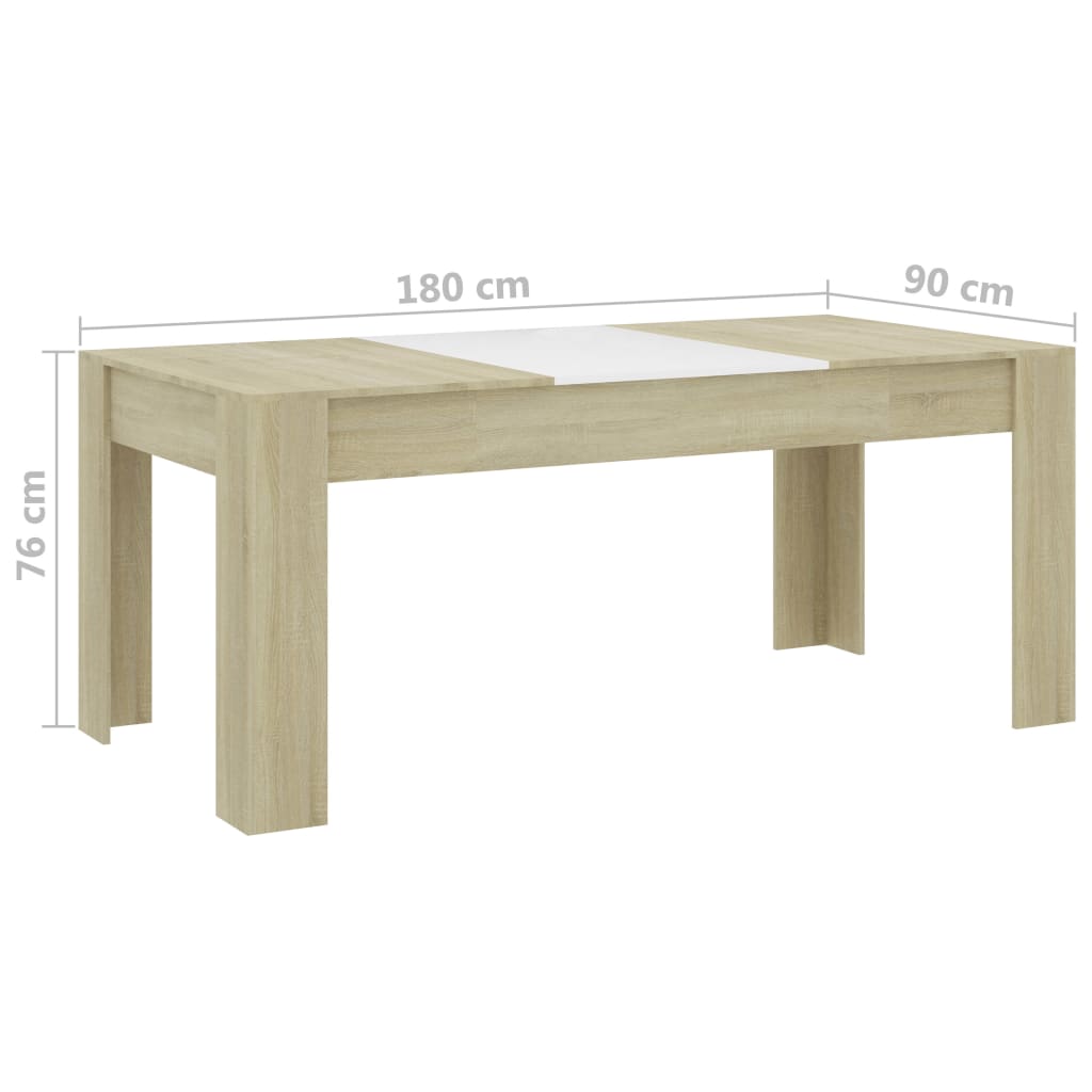 vidaXL Jídelní stůl bílý a dub sonoma 180 x 90 x 76 cm dřevotříska