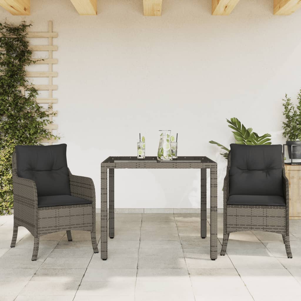 vidaXL 3dílný zahradní jídelní set s poduškami šedý polyratan