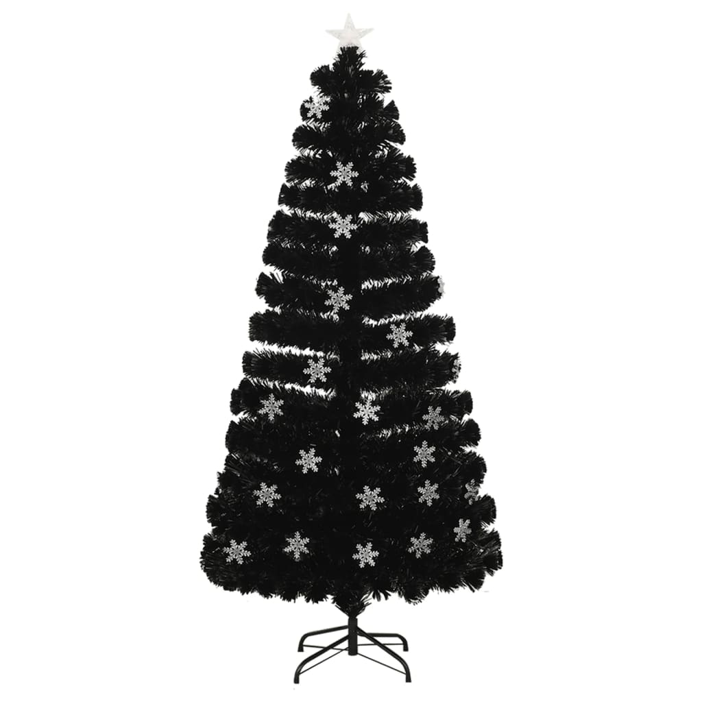 vidaXL Vánoční strom s LED vločkami černý 150 cm optické vlákno