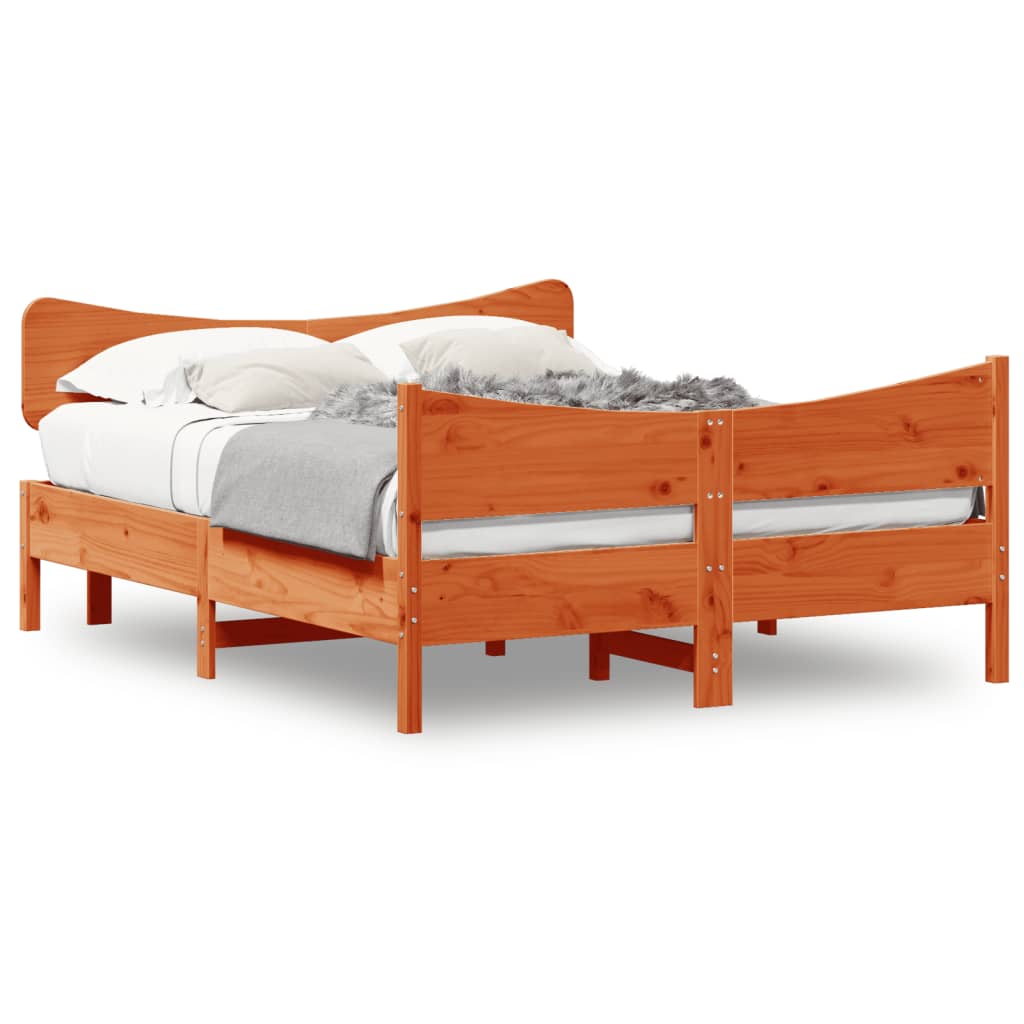 vidaXL Rám postele s čelem voskově hnědý 140 x 190 cm masivní borovice