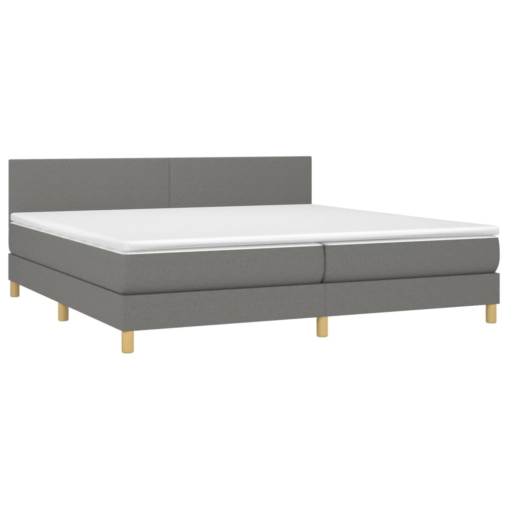 vidaXL Box spring postel s matrací a LED tmavě šedá 200x200 cm textil