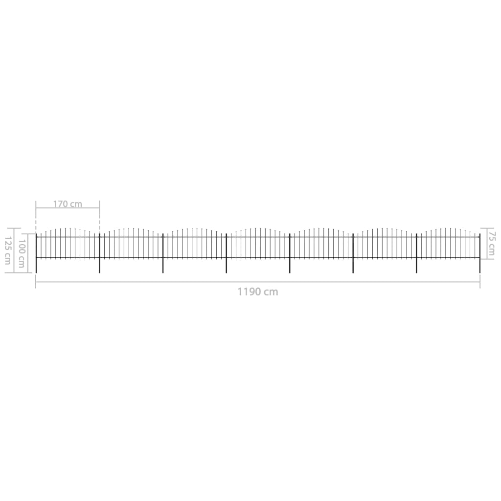 vidaXL Zahradní plot s hroty ocel (0,5–0,75) x 11,9 m černý