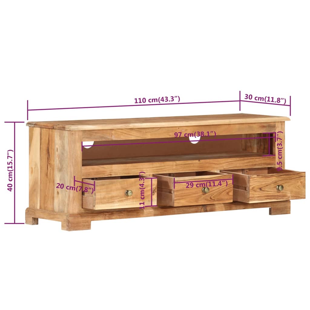 vidaXL TV skříňka masivní akáciové dřevo 110 x 30 x 40 cm hnědá