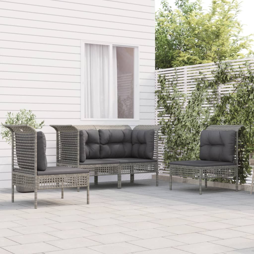 vidaXL 4dílná zahradní sedací souprava s poduškami šedá polyratan