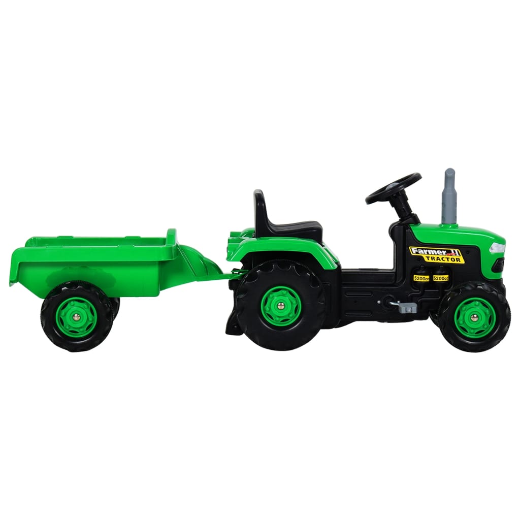 vidaXL Dětský šlapací traktor s přívěsem zelený a černý