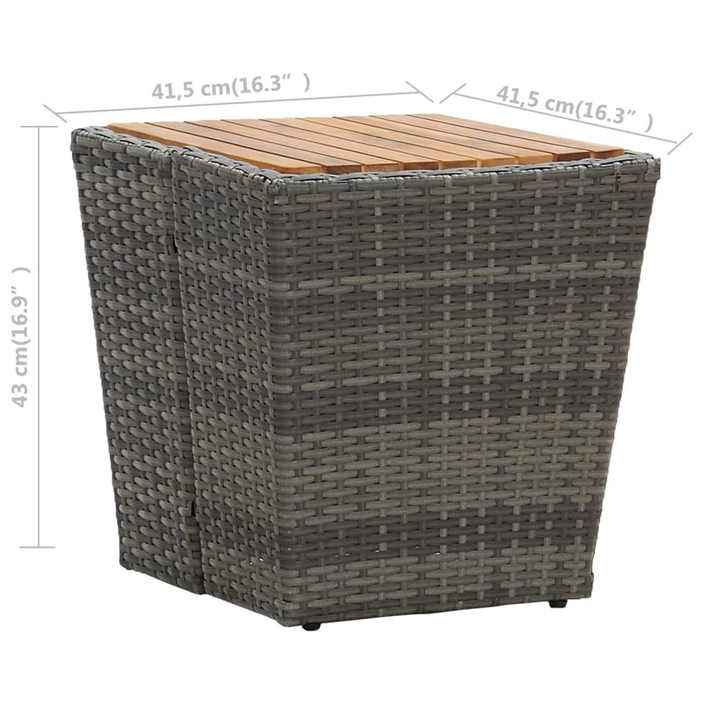 vidaXL Čajový stolek šedý 41,5x41,5x43 cm polyratan a masivní akácie
