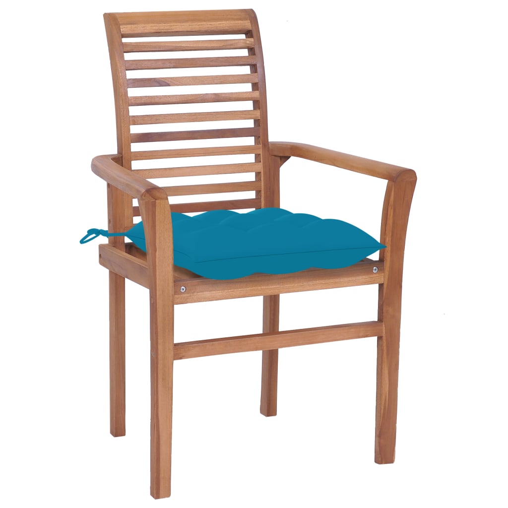 vidaXL Jídelní židle 2 ks světle modré podušky masivní teak