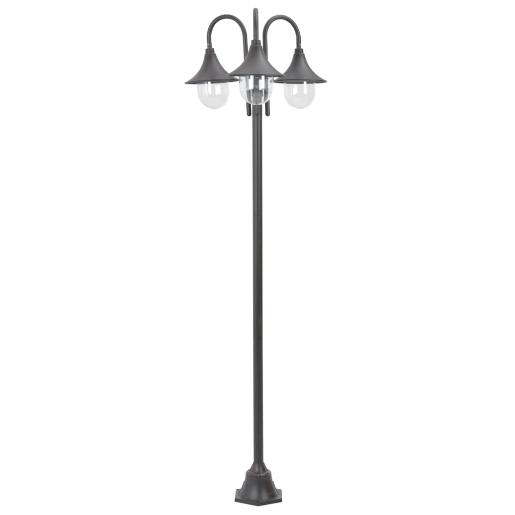vidaXL Zahradní sloupová lampa 3 ramena E27 220 cm hliník bronzová